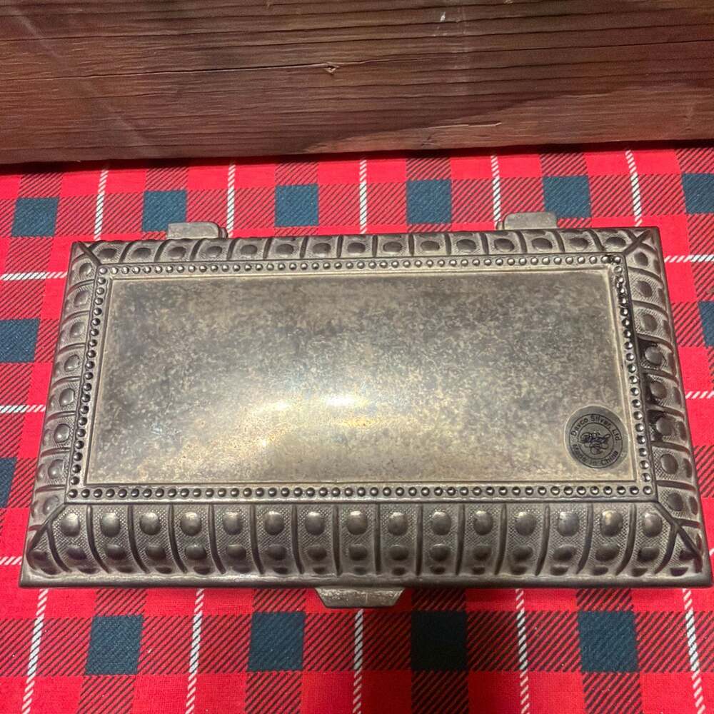 Vintage Daiso Silverware Metal Jewelry Keepsake Box RARE red lining